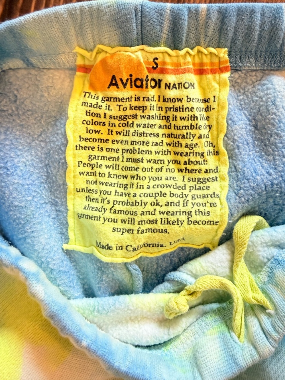 Aviator Nation - Hand Dyed Women's Sweatpant in Tie Dye Neon Yellow - Small - Picture 7 of 8